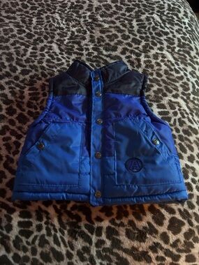 Kids Blue Puffer Vest with Contrast Yoke